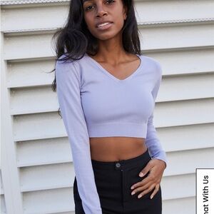 John Galt Lavender V-Neck Cropped Sweater One Size Brandy Melville